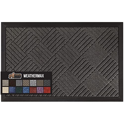 Gorilla Grip Waterproof All-Season Weathermax Doormat, 47X35, Durable Natural Rubber, Stain And Fade Resistant, Low Profile, Indoor Outdoor Door Mats, Easy Clean Patio Entrance Mat, Gray Diamond #TOP29