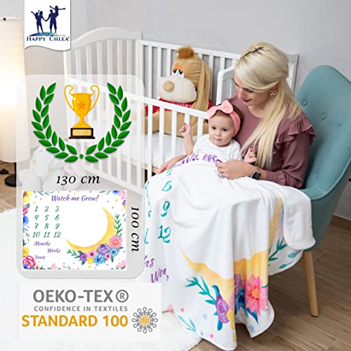 Miniatura 5 de Happy Chlea Manta Meses Bebé, Regalo De Nacimiento Original Para Recién Nacido - Manta Fotográfica Infantil - Idea De Regalo Personalizados Para Futuras Mamás - Certificado Luna Y Flores