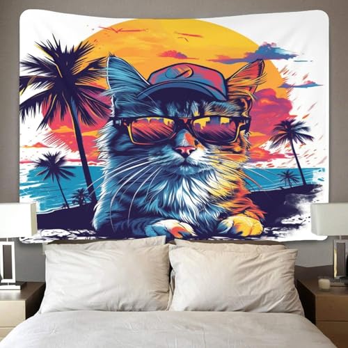 Tapisserie murale chat 3D grand tissu mural de décoration salon et chambre