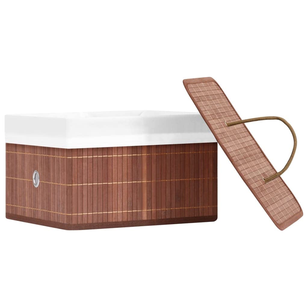 4 Stück faltbare Bambus Aufbewahrungsboxen mit Öse, braun, aus Bambus und gewebtem Stoff, ideal für Schals, Socken und Unterwäsche, platzsparend zusammenfaltbar für Regale