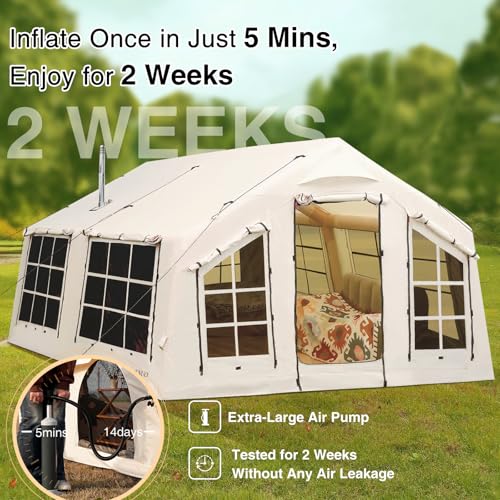 Image of KNUO Inflatable Camping Tent, Large Blow-Up Air Tent, No Assembly Needed Luxury Glamping House, Oxford Fabric