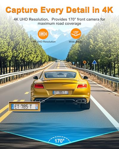 Image of Dash Cam Front 4K, Built-in 5GHz WiFi with CPL, Car Camera Dashcam with UHD 2160P, 64GB Card, 24H Parking Monitor, Super Night Vision, WDR, G-Sensor, App Control, 170 Wide Angle, Support 256GB Max