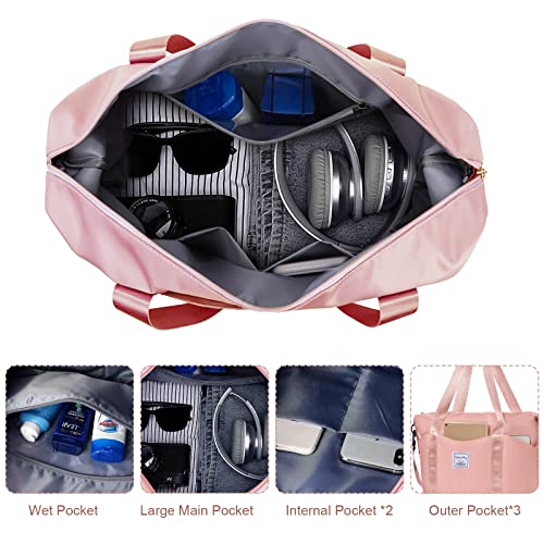 Miniatura 6 de Flintronic Bolsa De Viaje Plegable De Gran Capacidad, Bolsa De Gimnasio Plegable, Bolsa De Lona Impermeable Ligera De Tela Oxford Para Deportes Y Viajes Rosa Claro
