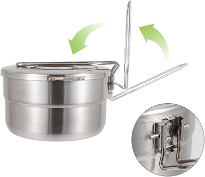 Outdoor Pot Camping Cookware 1.5L Cooker Pot Camping Pot 304 Stainless Steel Folding Handle Steady Camping Cooking Pot with Lid Camping Kettle Pot Camping Pot Cooker Outdoor Climbing Hiking Camping Utensils Travel Outdoor