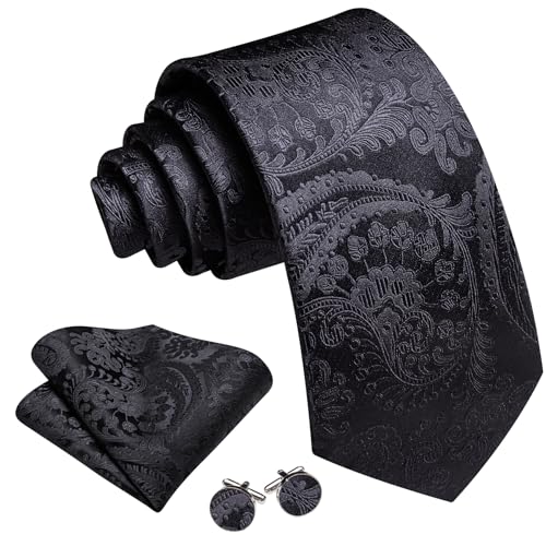 Image of YOHOWA Mens Ties Set Wedding Paisley Neckties with Handkerchief Cufflinks Formal Business