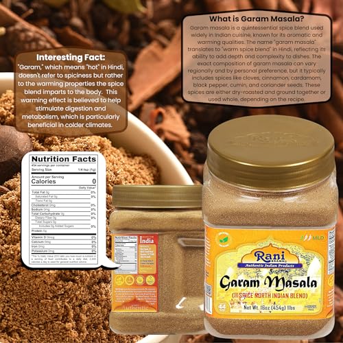 Rani Garam Masala Indian 11-Spice Blend 16oz (1lb) 454g PET Jar ~ All Natural, Salt-Free | Vegan | No Colors | Gluten Friendly | NON-GMO | Kosher | Indian Origin