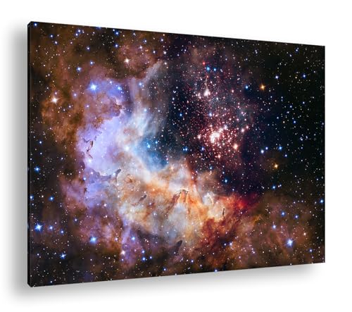 Grappe d'étoiles colorées deyoli grand tableau pour mur vide 90x60