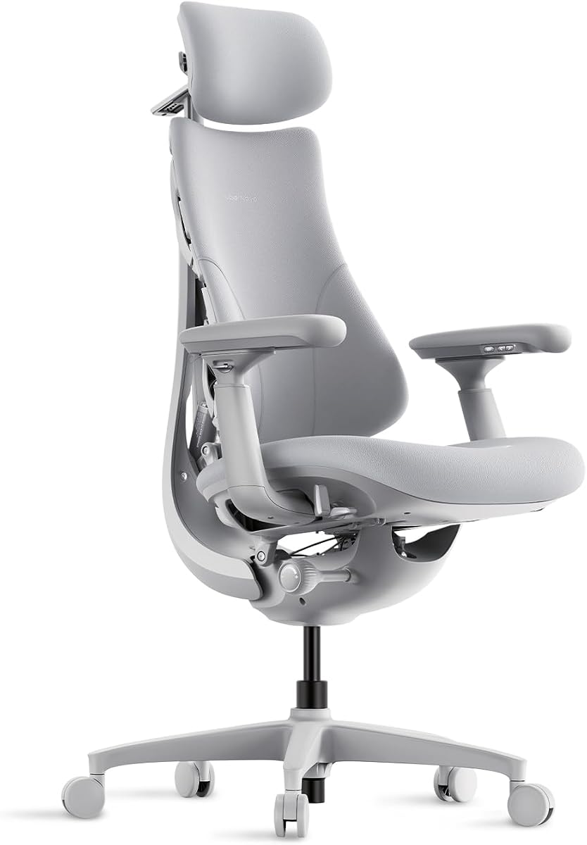 LiberNovo Dynamic Ergonomic Office Chair, Comfy Adjustable Desk Chair with Adaptive Lumbar Support, 160° Recline, Built-in Spine Stretch for Back Comfort, Home Office Long Hours Use, Gray, 48cm