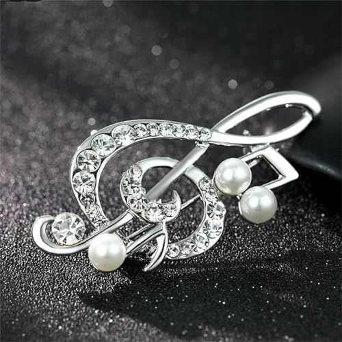 Image of 2PCS Music Note Brooch Pin for Women Dainty Elegant Rhinestone Pearl Note Treble Clef Brooch Musician Party Dance Banquet Clothes Accessorie Jewelry