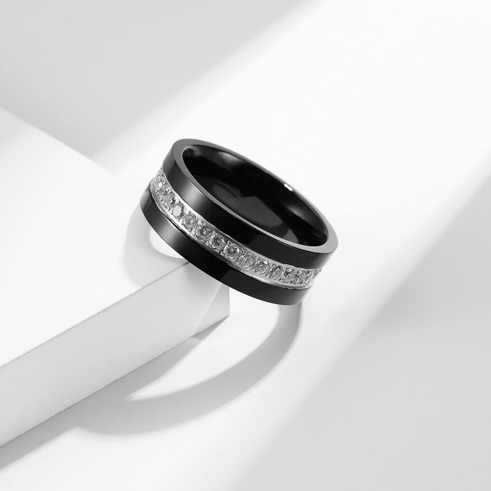 AmDxD Anillo de matrimonio para hombre y mujer, 8 mm, acero inoxidable, anillo de boda para mujer, negro con anillo de compromiso simple para hombre, circonitas, precio para 2, acero inoxidable,