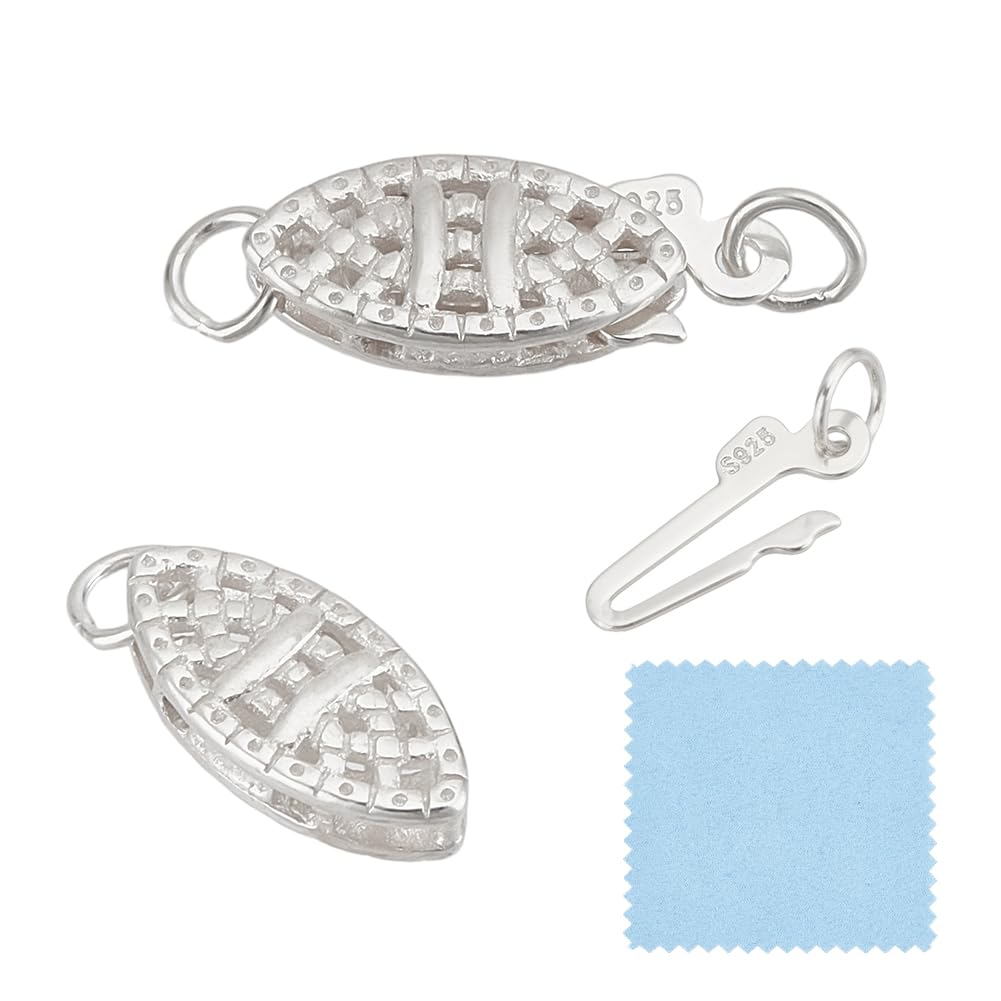 2 Stück Sterling Silber Perlenfiligran Halskettenverschluss, 14.5mm Ovaler Filigraner Fischhaken Verschluss Pferdeauge Schiebeverschlüsse Armband Verbinder Für Halsketten Armbänder Ketten