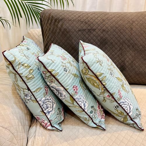 Image of Jaipur Weaves Cushion Cover 16 inch x 16 inch - Pure Cotton, Decorative Soft Floral Cushions for Sofa /Bed /Chair, Gift for Home Decor (3, Green Bird), 180 TC