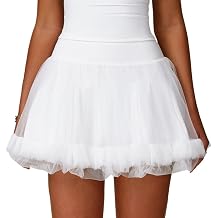 Women's High Waisted Ballet Dance Athletic Skirts Puffy Tutu Tulle Skirt Running Skorts with Shorts Pockets
