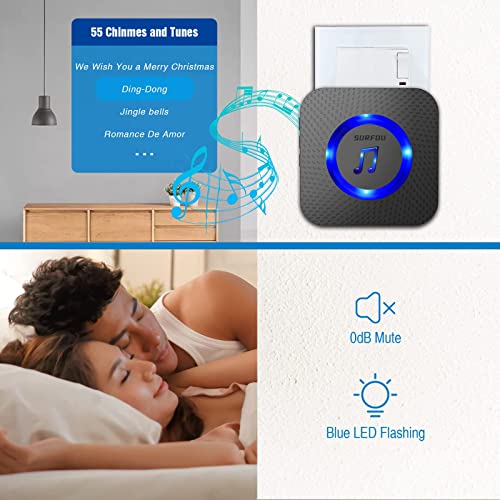 image for SURFOU Wireless Doorbell, Waterproof Cordless Remote Door Bells Chime 