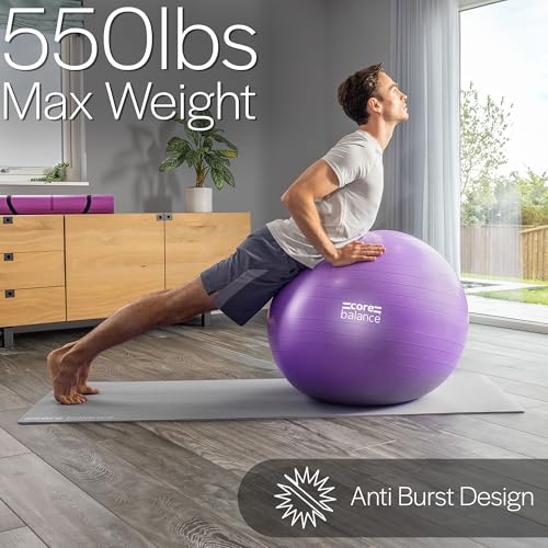 Image of Core Balance Exercise Ball, Stability Ball for Yoga, Pilates and Fitness, Gym Ball for Home Gym and Office Chair, Training, Physical Therapy, Anti Burst, Pump Included, 55cm 65cm 75cm 85cm