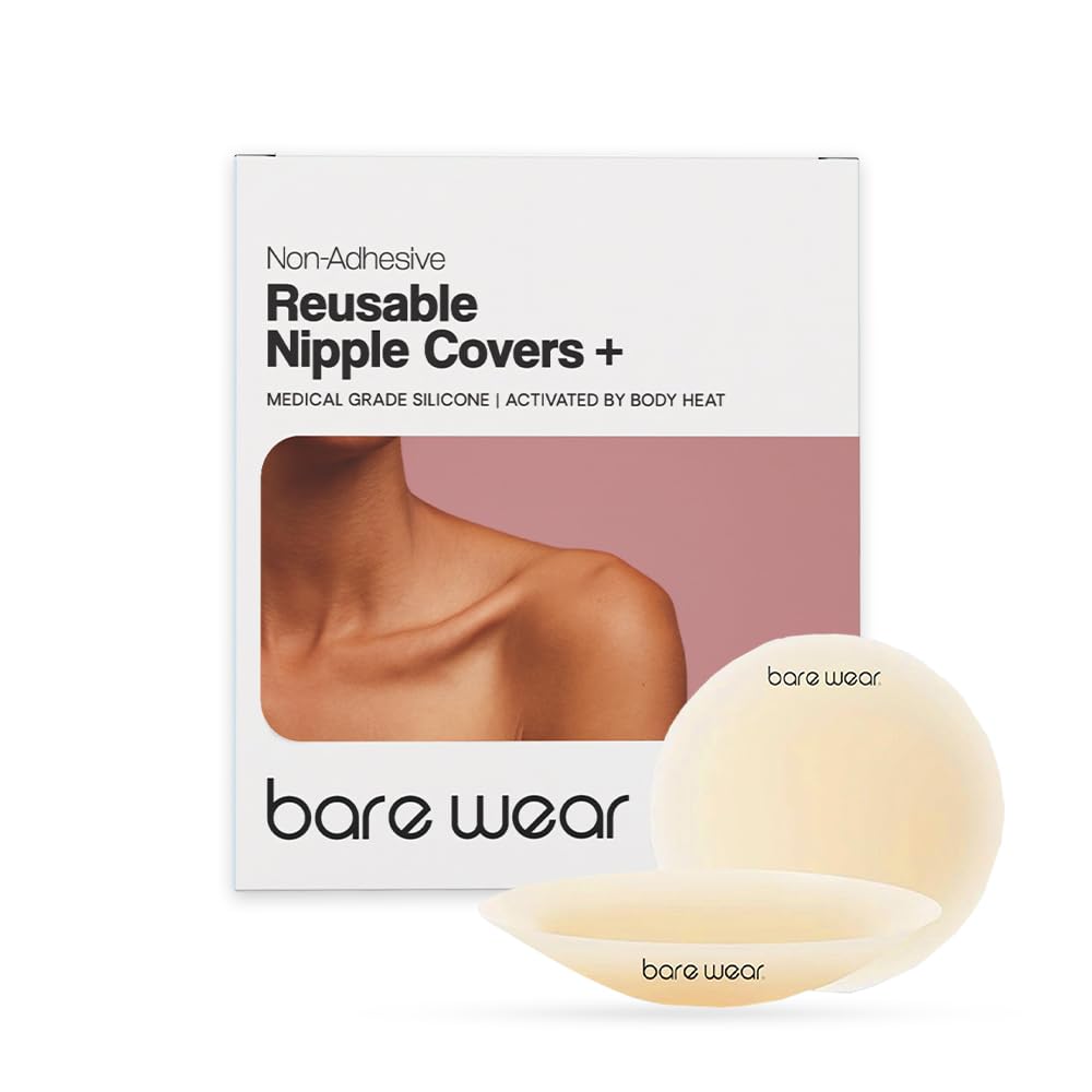 bare wear Non-Adhesive Nipple Covers Plus – Grippy, Not Sticky! (10 CM) Reusable Nipple Pasties Plus for Women Beige-picture-13