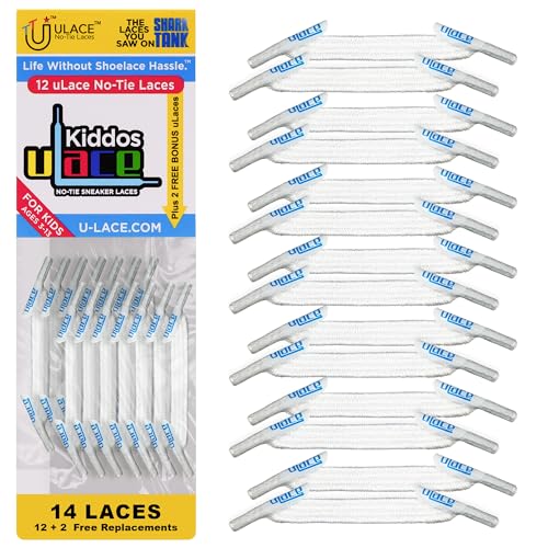 uLace Kiddos - 2-Pack Bundle (12 uLaces) No Tie Shoe Laces Elastic Shoe Laces- White