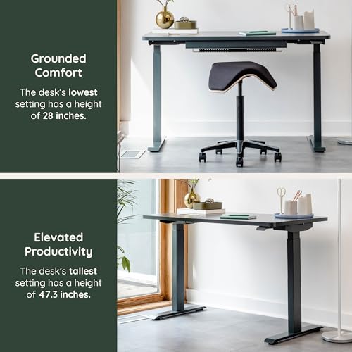 Image of Branch Duo Standing Desk, Adjustable Standing Desk with 20 inch Range | OLED Control Panel, Frameless Design and Compact Size Suitable for Many Spaces, 48 Inches, Woodgrain Base, White Top