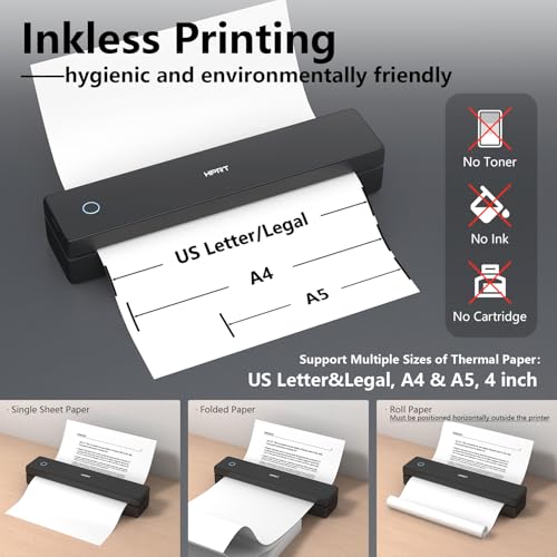 Image of HPRT Portable Thermal Printer-Inkless Printer, Supports Thermal Paper&Labels, Multi-User Bluetooth, Compatible with iOS /Android /Laptop for Home /School /Travel,MT620 Pro Black-300dpi+10sheets