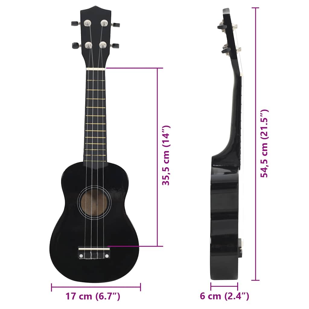 Sopran-Ukulele-Set mit Tasche für Kinder und Erwachsene Schwarz 21 Zoll Holz, inkl. 2 Picks, ideal für Anfänger, Musikunterricht, Bühne und Studio