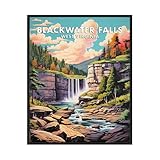 Blackwater Falls West Virginia Poster Art Print, Vintage Waterfalls Retro Mountain and Lake Landscape, Wall Art Poster Decor Nature Landscape Picture For Bedroom Office Home 69 (Blackwater Falls West Virginia, 11 x 14 inches, Black Frame)