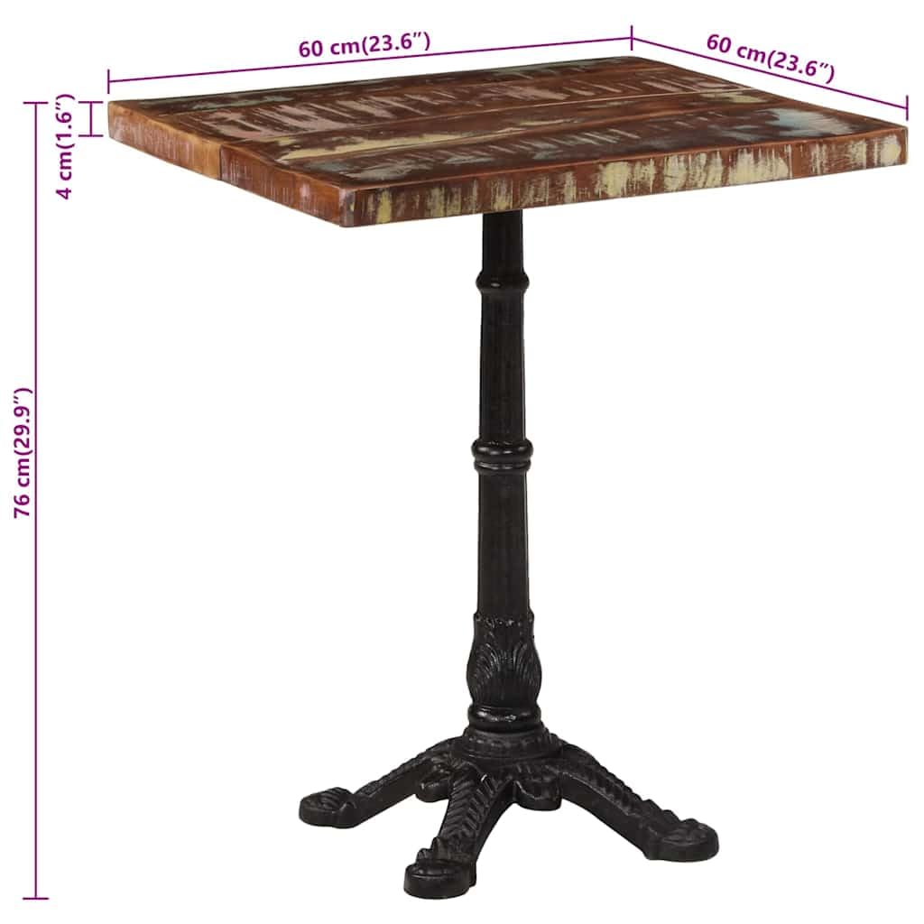 Tavolo da bistrot in legno massiccio anticato, 60 x 60 x 76 cm, con gambe in ghisa, tavolo da cucina rustico dal design industriale, salvaspazio e stabile