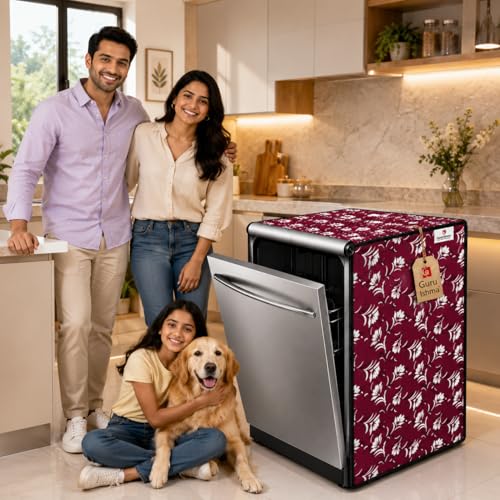 Image of Waterproof Dishwasher Cover for 12 to 15 Place Setting | Suitable with Bosch, LG, IFB, Hafele, Faber & More | Dustproof Appliance Protector Zip Cover Universal Fit-(63X63X88cms Design 2)