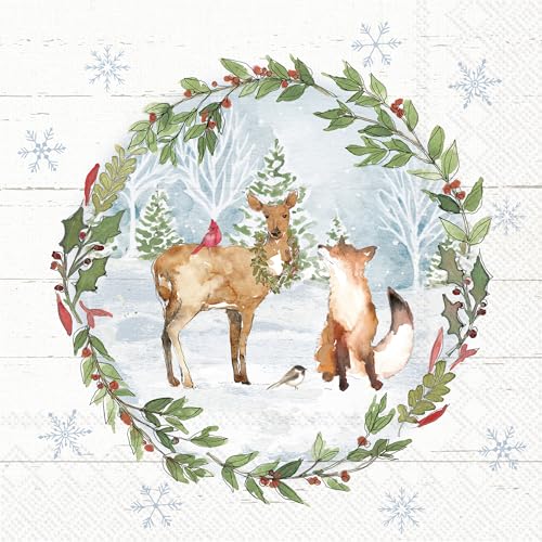 IHR Ideal Home Range Cocktail Napkins Disposable 3-Ply Paper Party Napkin Pack 5 x 5 Country Christmas 20-Count