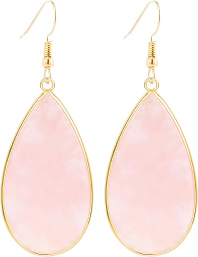 BaubleStar Natural Crystal Healing Stone Teardrop Dangle Earrings for Women