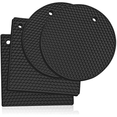 KITCHENATICS Trivets for Hot Dishes, Silicone Trivets for Hot Pots and Pans, Hot Pads for Kitchen, Pot Holders for Kitchen Heat Resistant Mats for Table, Silicone Trivet Mat Hot Plates, Black 4 Pcs Cover