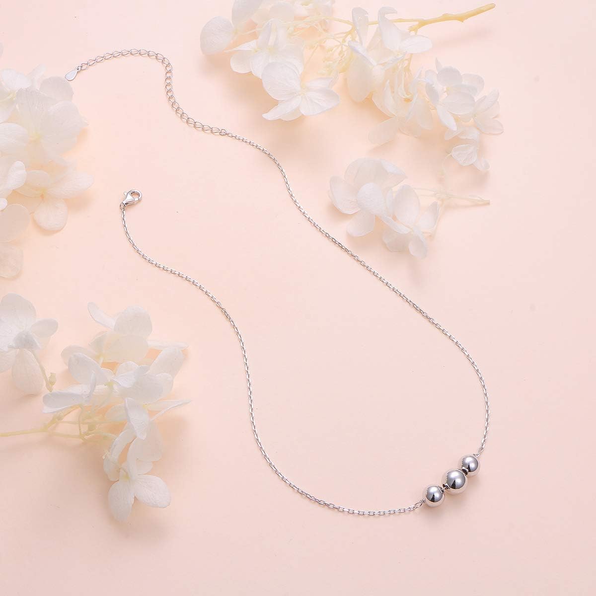 S925 Sterling Silver 3 Beads Dot Choker Short Dainty Necklace Pendant for Women - Image 5