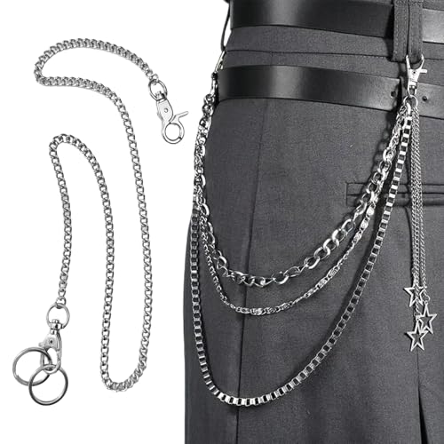 WACH AUF 2 Stück Hosenkette Punk Accessoires Hosen Kette Star Metall Taillenkette Hosenkette Herren Brieftasche Kette Mond Jeanskette Hose Kette Hip Hop Kette für Männer Frauen