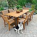 Sophia & William 9-Piece Patio Outdoor Dining Table Chair Set, Rattan Furniture Set of 8 Rattan Chairs and 1 Acacia Wood Rectangular Table for Yard, Garden, Porch and Poolside