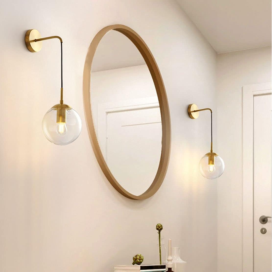 Blасk Frіdау - 40% оƒƒ KCO Mid Century Modern Wall Light Minimalist Adjustable Raw Brass Round Glass Fixture Reading Lamp (Clear Lampshade)