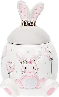 DOITOOL 1Pcs Ceramics Easter Bunny Cookie Jar, Pastel Pink Canister With Bunny Ears Lid, Decorative Easter Holiday Ceramic Cookie Jar with Airtight Lid for Easter Home Kitchen Birthday Gifts Arts