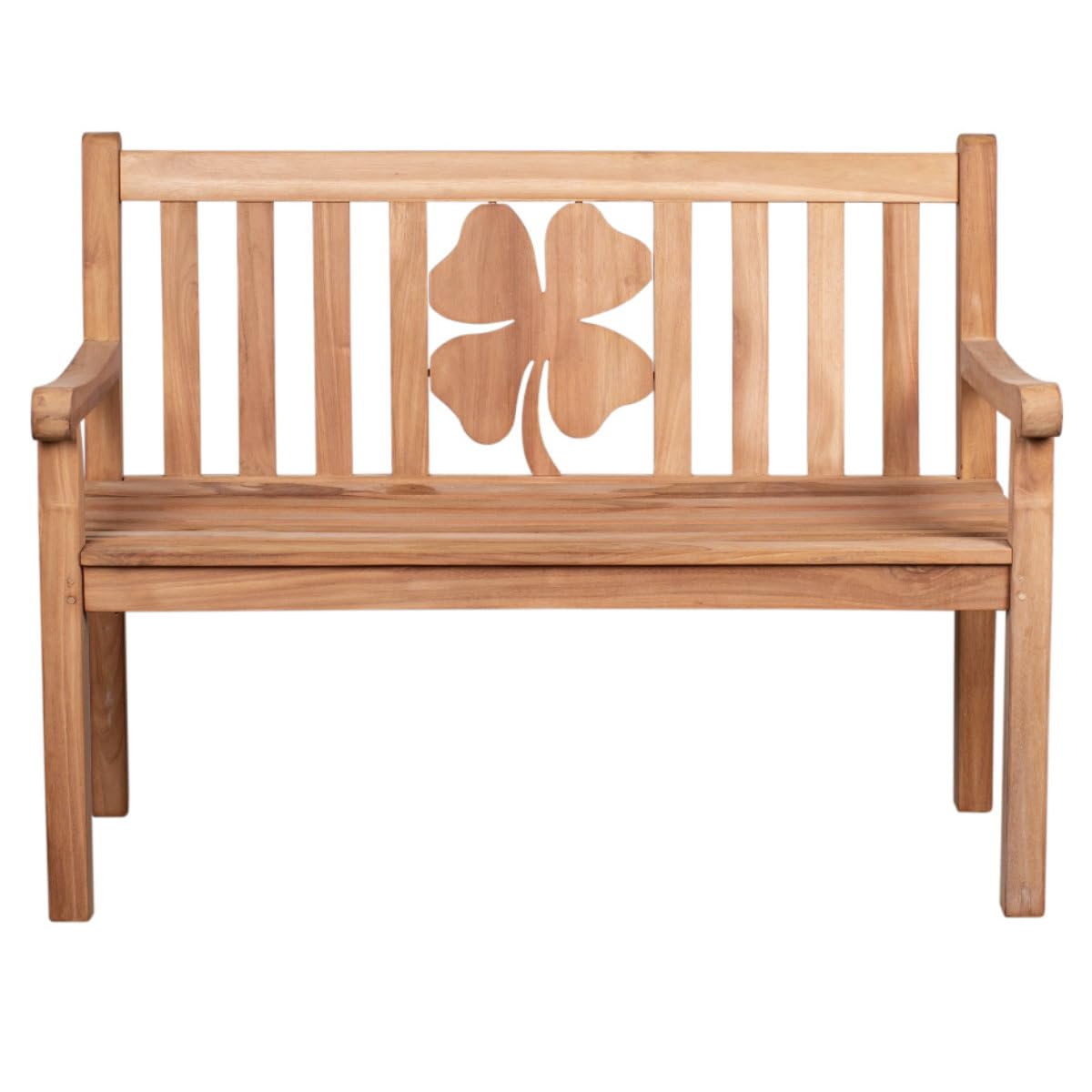 Bank mit Gravur zB Schild Lieblingsplatz (Namen), Friesenbank Kleeblatt 120cm, Edelstahlschild personalisiert Teakholz-Gartenbank Geschenk-Idee Geburtstag Hochzeit UVM.