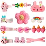 Colle 12PCS Easter Hair Clips for Girls, Flower Bunny Baby Hair Barrettes, Pink Hair Pins for Kids,