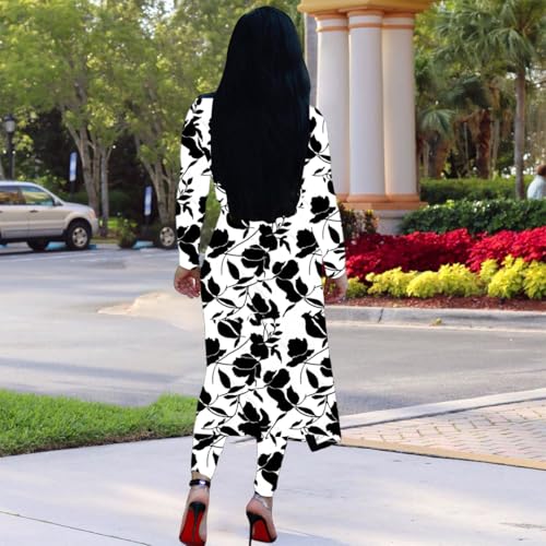 Image of Max2co Women 2 Piece Outfits Floral Long Sleeves Open Front Cardigan Cover up with Leggings High Waist Long Pants Set
