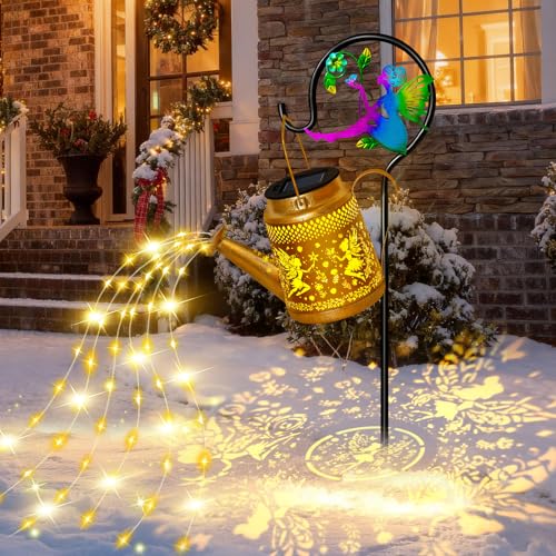 Thanksgiving Gifts Solar Watering Can Lights Outdoor Garden Decor, Large Fairy Hanging Lantern with Shepherd Hook, Waterproof Garden Lights for Outdoor Yard, Mothers Day Gifts for Mom Grandma