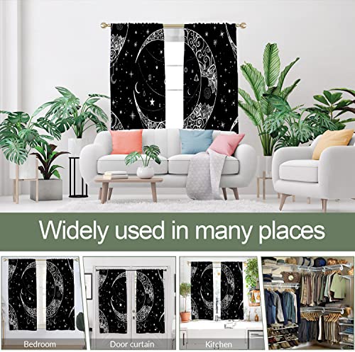Aatter Moon Star Window Curtain Celestial Black And White Goth Witchy Galaxy Starry Constellation Living Room Bedroom Window Drapes Treatment Fabric 1 Pair, 42" W X 63" L, Gothic #TOP3