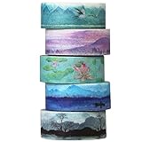 ✅ 5 Rollen Design Washi Tape Aquarell Landschaftsmalerei Masking Tape Dekoband Klebeband