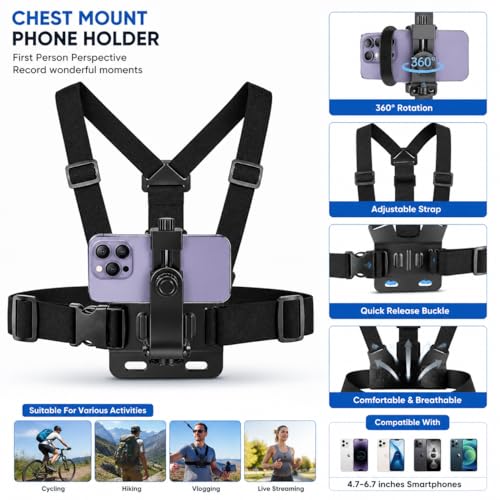 Image of Chest Neck Holder for Mobile Phone, First Person Perspective Live Streaming, Adjustable Mount Phone for Vlogging, Cycling, Hiking, Outdoor Recording (Chest Mount Holder)