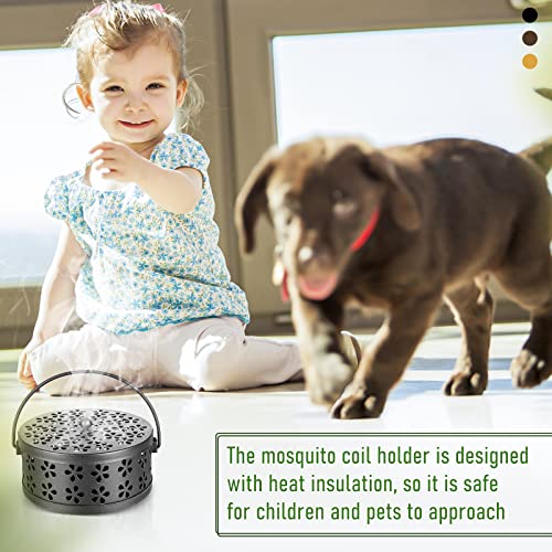 Whiidoom Retro Portable Iron Mosquito Coil Holder With Handle Round Fireproof Incense Holder (Black) #TOP3