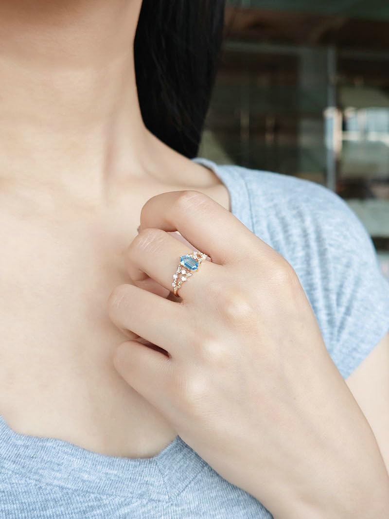9K/14K/18K żółte złoto, pierścionek w stylu vintage, liść, topaz, prawdziwe złoto, biżuteria dla kobiet,