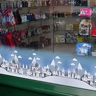 Papercut Style Christmas Village Scene Window Sticker Border - 1.2 Meter Large Christmas Window Sticker Decorations for Glass - Narrow