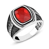 chimoda Mens Rings in 925 Sterling Silver Handmade Ring with Red Cubic Zirconia and Marcasite (9)