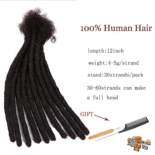 TAOYEMY Dresdlock Extension 12 inch 100% Real Human Hair Afro Kinky 30 Strands Dreadlock Extensions for Man/Women (12 inch, 1B) - Image 2