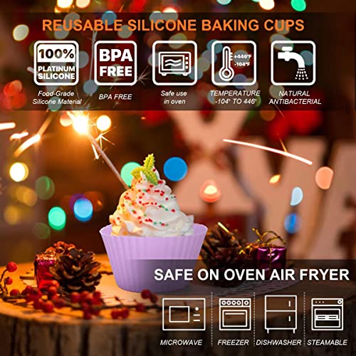 Reusable Silicone Cupcake Baking Cups 24 Pack, Non-Stick Muffin Cupcake Liners 2.75 Inch Silicone Muffin Cups For Party Halloween Christmas Bakery Molds Supplies (6 Rainbow Colors) #TOP2