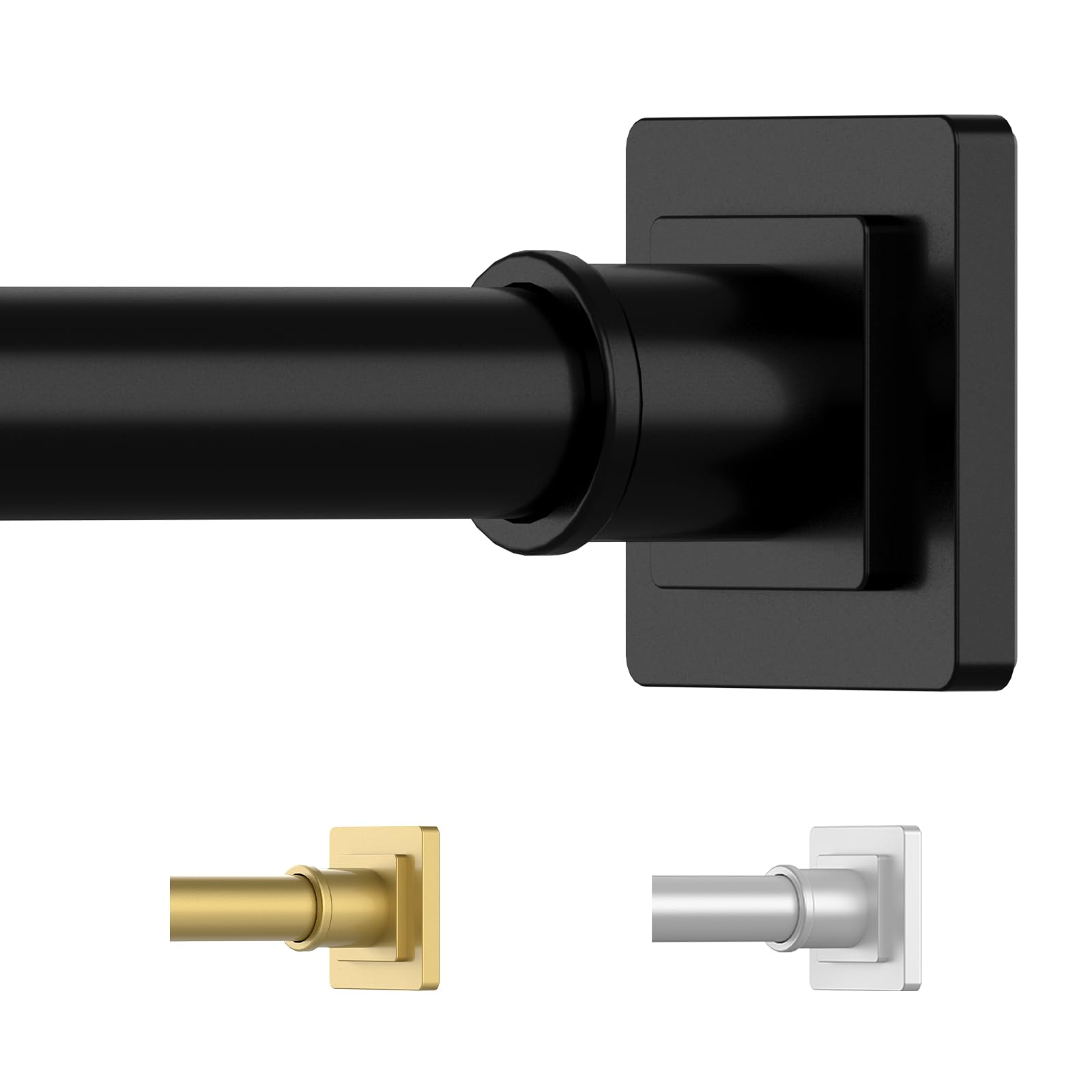 WEYREK Adjustable Tension Shower Curtain Rod - 43 To 78 Inches, No Drill With Rings (Black) - View #6