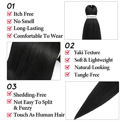 Rosdina Pre-Stretched Braiding Hair - 30 Inch Natural Hair Extension Braiding Hair Pre-Stretched Professional Synthetic Fiber Crochet Hair Hot Water Setting For Braid Soft Yaki Texture (30”, 2#-8P) #TOP2